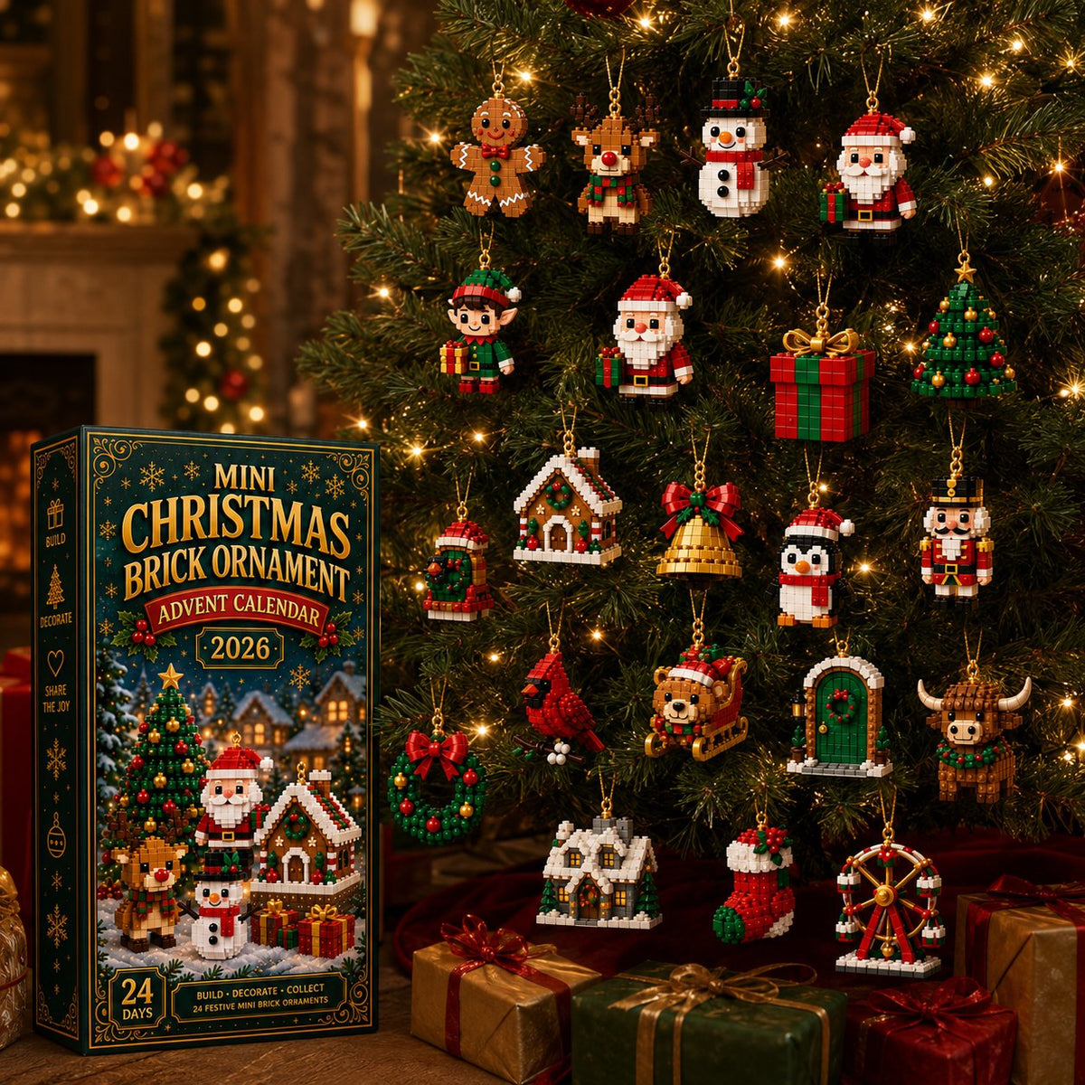 ⏳Last day to save 49% – 🎄24-Day Mini Christmas Ornament Advent Calendar | 24 unique festive buildable designs with hanging loops—perfect for decorating Christmas trees, wreaths, and holiday displays 🧱